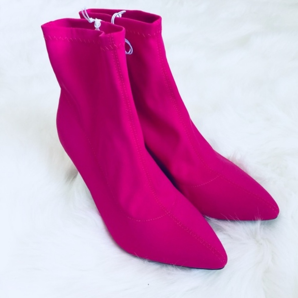 NEW Hot Pink Stretchy Material Spandex High Heels - Picture 3 of 6